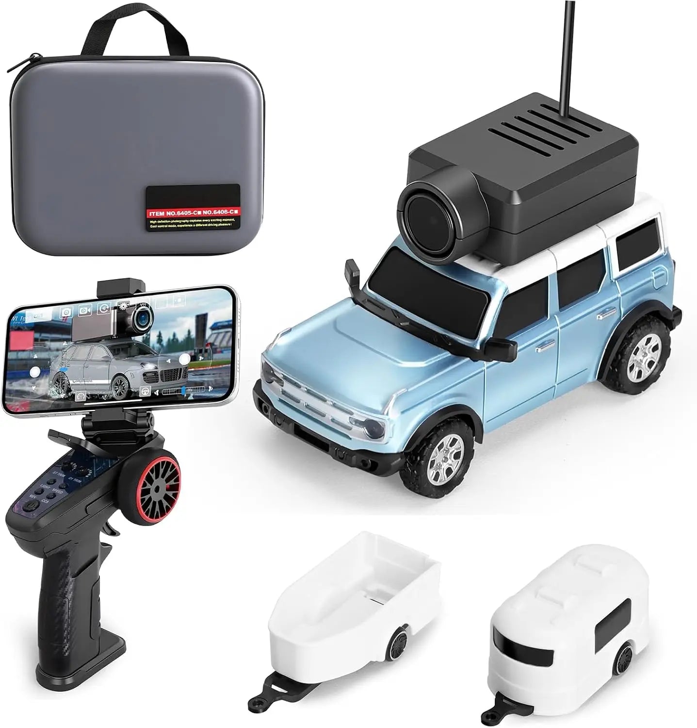 FPV RC automobilis su kamera – valdomas telefonu