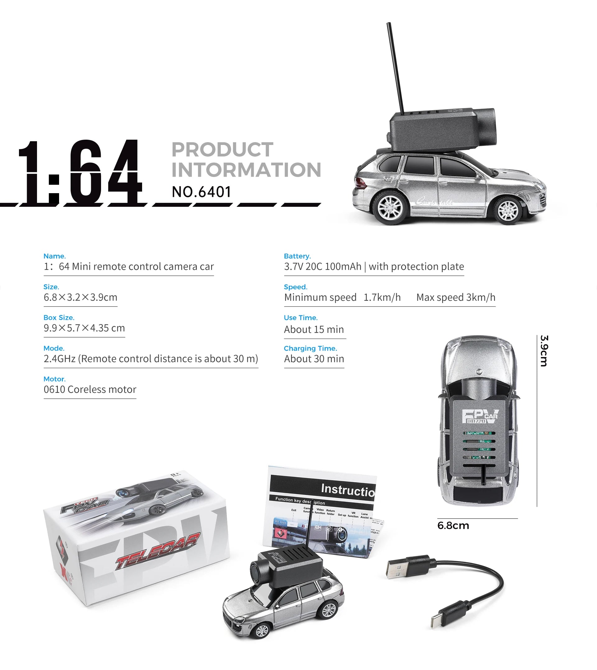 FPV RC automobilis su kamera – valdomas telefonu
