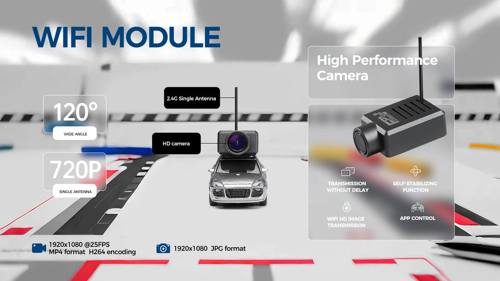 FPV RC automobilis su kamera – valdomas telefonu