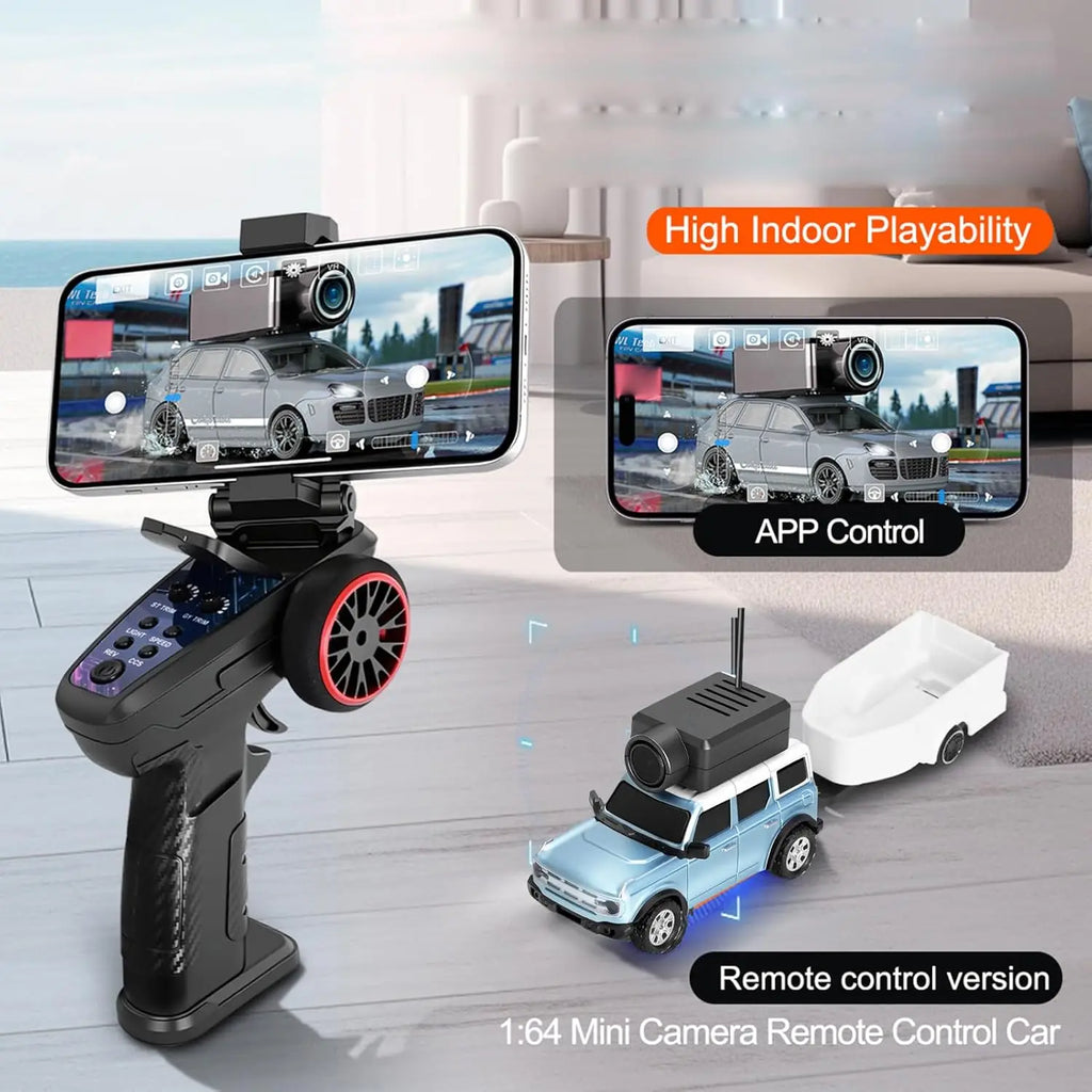 FPV RC automobilis su kamera – valdomas telefonu